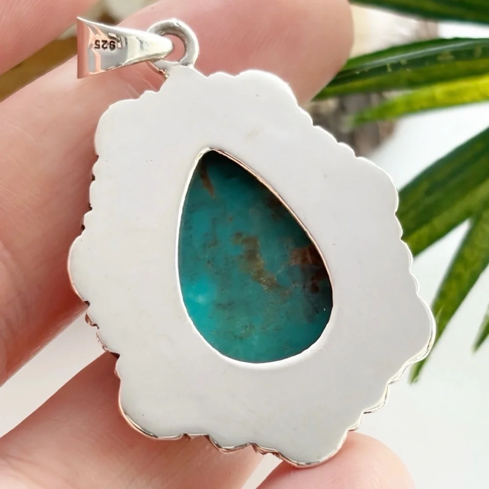 Pure Sterling Silver 925 Genuine Turquoise Pendant Southwest Navajo Style New